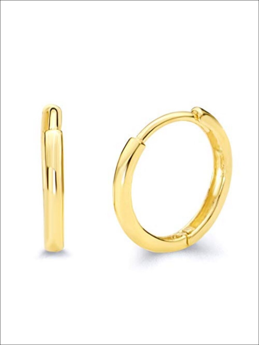 14k Real Gold Hoop Huggie Earrings 11mm Hinged Notched Post